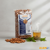 Premium 400g pouch of authentic Abdul-Wahidi Almond Kernels from Afghanistan - AsanShop EuropeClose-up view of golden-yellow bullet-shaped Abdul Wahidi Badam almonds showcasing rich texture