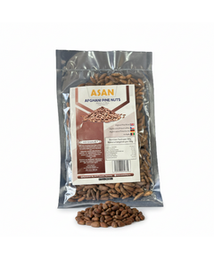 200g package of premium Afghani Black Pine Nuts (Chilgoza) from AsanShop, a luxury dry fruit sourced for the European market.
