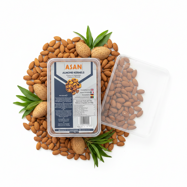 Close shot of the secure, elegant packaging of the 800g premium badam gift set from asanshop.eu