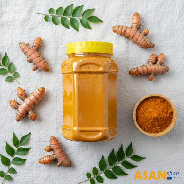 Adding authentic Afghan turmeric powder to a traditional curry dish for natural color and rich flavor.